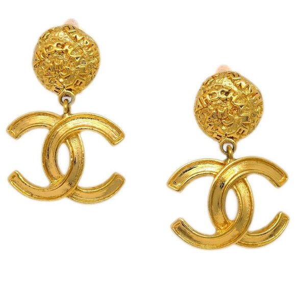 Chanel Gold Dangle Earrings Clip-On 95A 191844 - Picture 1 of 4